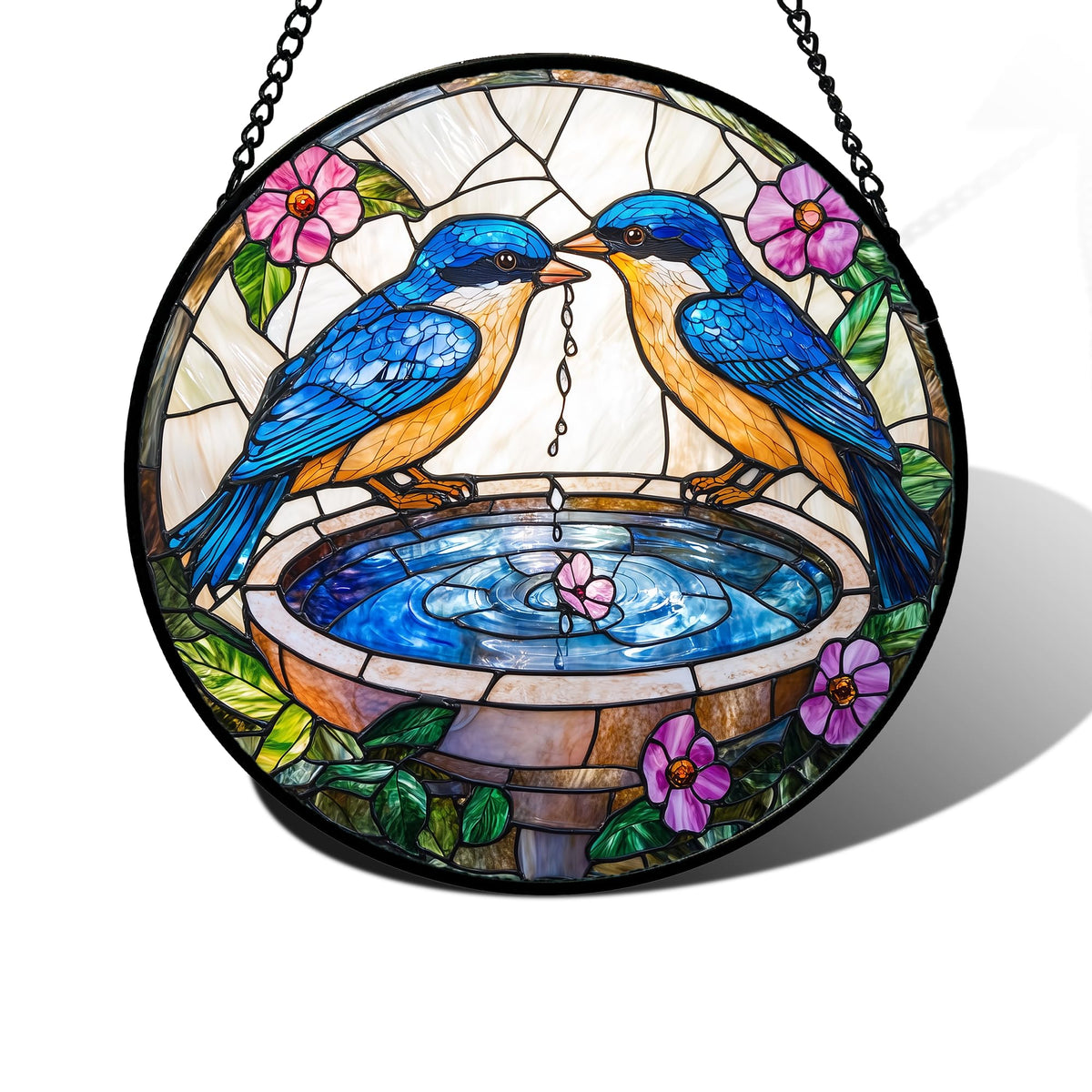 DASTOLL Stained Glass Window Hanging, 2 Blue Birds Suncatcher Diamond Glass Panel Hangings Bird Lover Sun Catchers Decor for Birthday for Women, Men, Wife, Aunt, and Mom 6.3 in