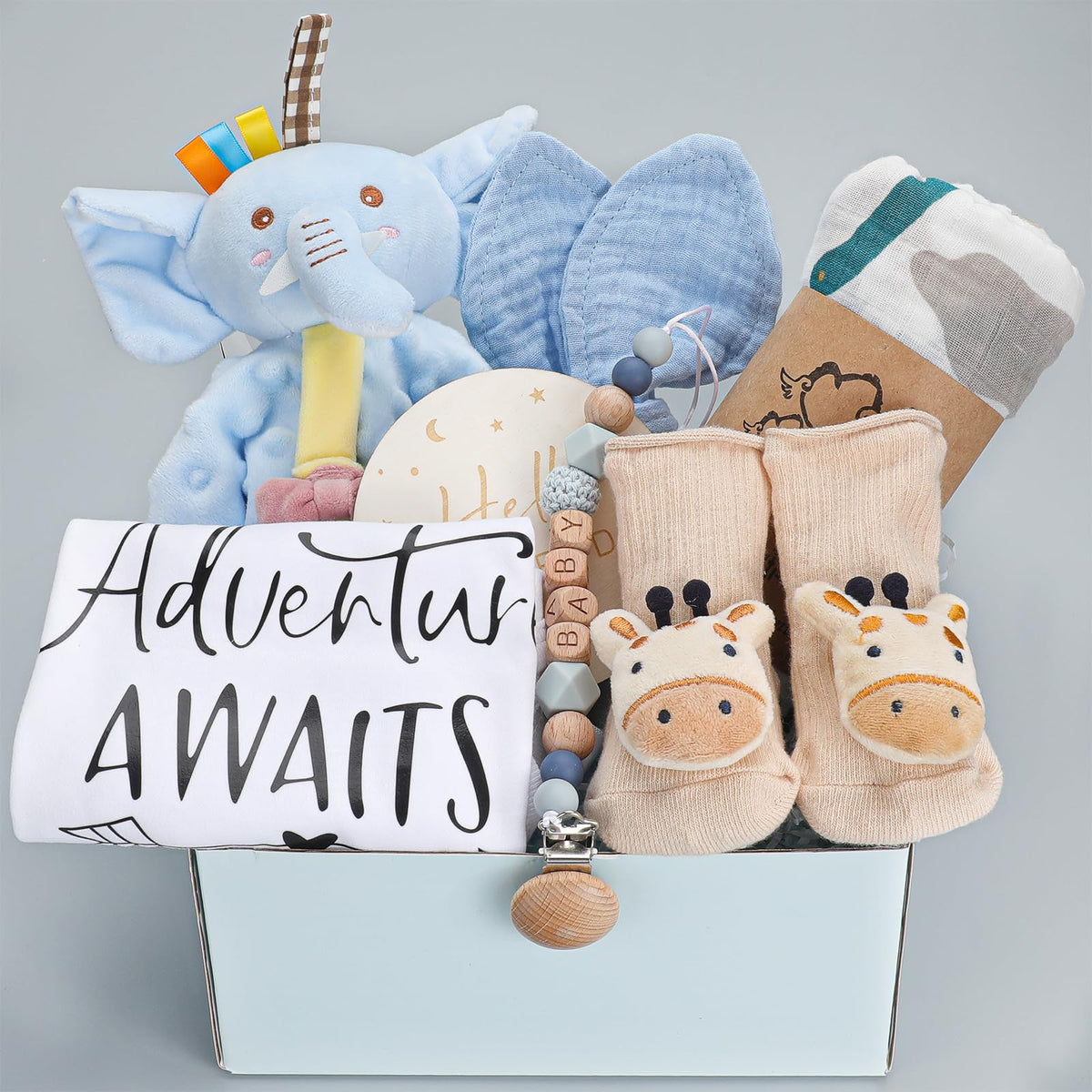 pengtai Newborn Baby Boy Gift Basket for Boy, Welcome Home Gift Set with Swaddle Blanket, Clothes, Baby Essentials, Baby Boy Gift Box, Gender Reveal Gift Set