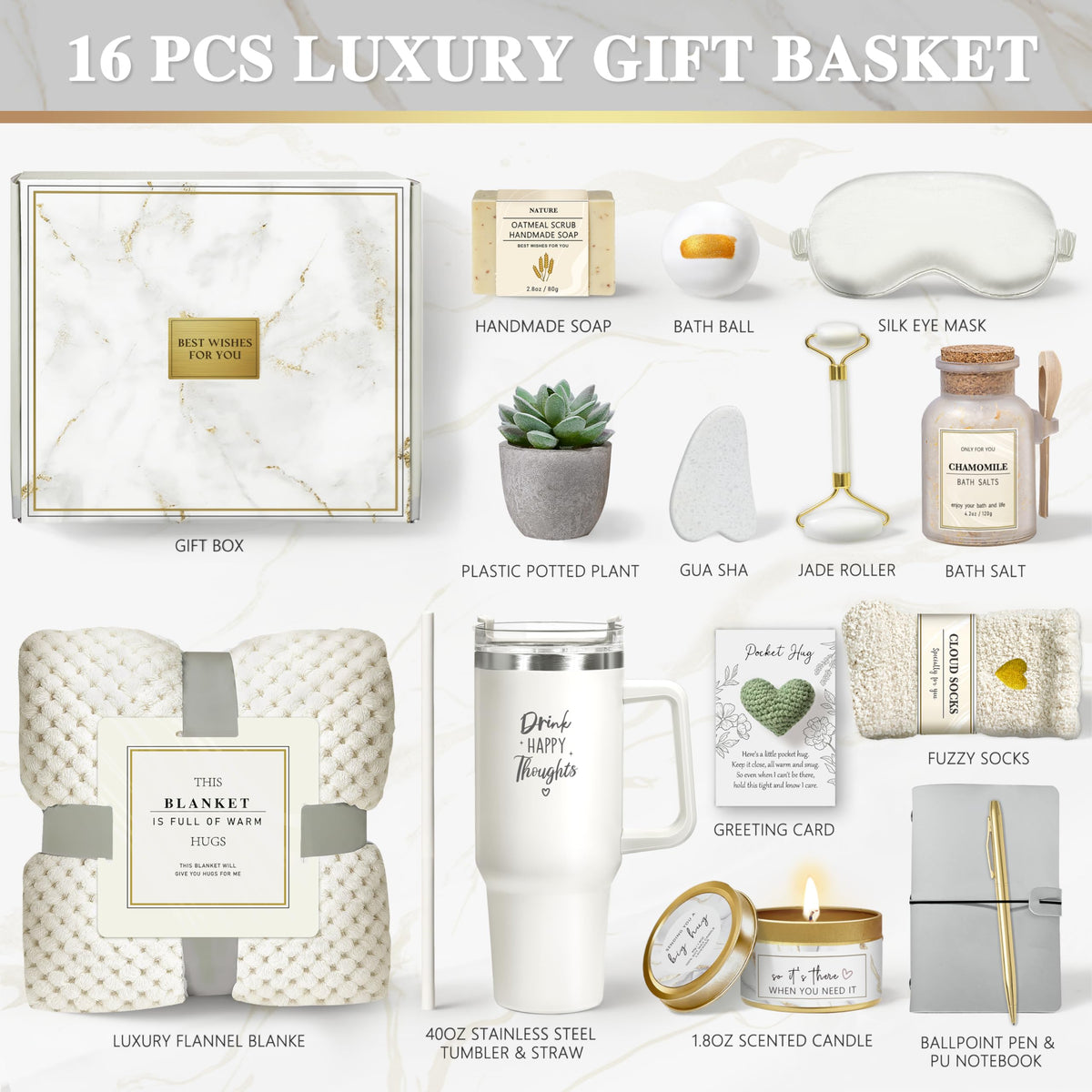 Self Care Gifts for Women, 16PC Get Well Soon Gift Baskets for Women After Surgery, Mothers Day Birthday Gifts Spa Care Package w/ Flannel Blanket, Sympathy Inspirational Thinking of You Gift Baskets