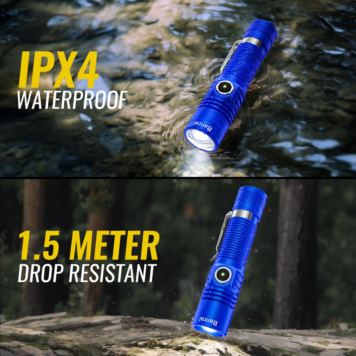 Banral Rechargeable Tactical Flashlights, High Lumens Small Mini USB-C LED Flashlight, Compact EDC Flash Light, 4 Modes&Memory Function, Waterproof Pocket Lights for Home,Camping,Emergency (1, Blue)
