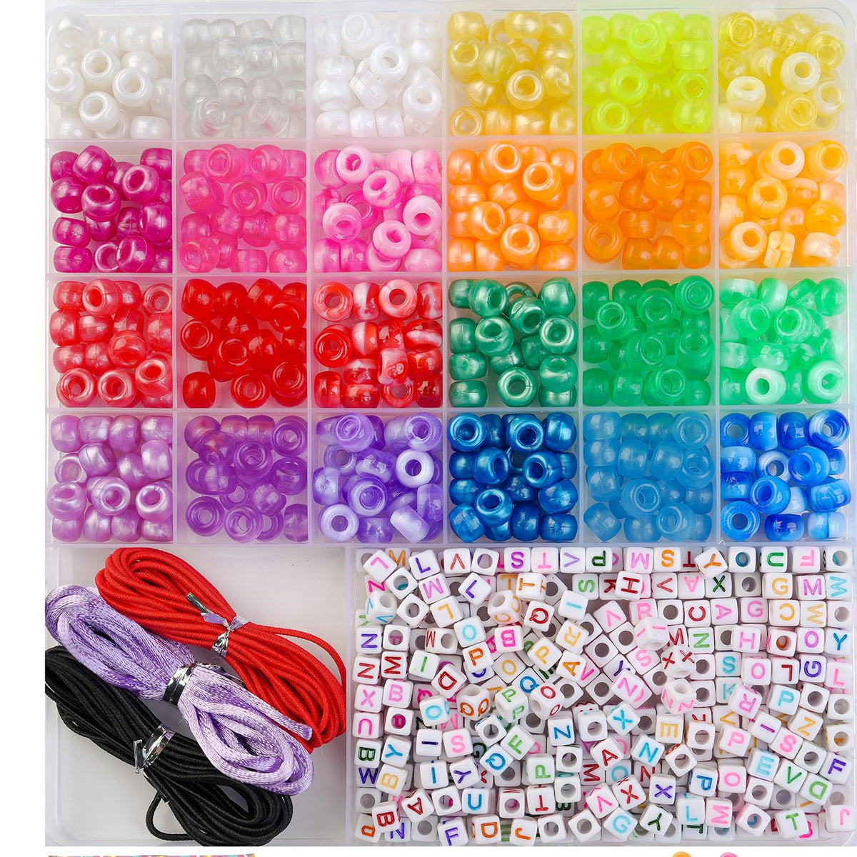 nikkiGuo 6380 PCS Jewelry Making Kit – 24 Colors Seed Beads, 24 Colors Clay, UV Color Changing & Glow Pony, Letter, Mixed Charms, Tools,Gift Box for DIY Bracelets