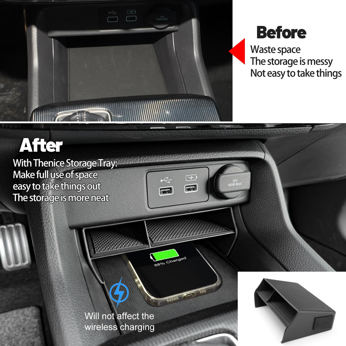Thenice for 11th Gen Civic Center Console Organizer Armrest Box Tray Glovebox Hidden Storage Compartment Compatible with Honda Civic 2026 2025 2024 2023 2022 Accessories -3PCS