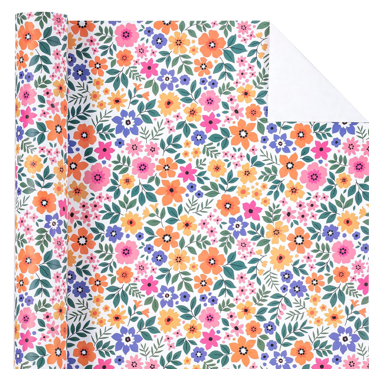 WRAPAHOLIC Kraft Floral Wrapping Paper Roll - Mini Roll - 17 Inch x 33 Feet - Ditsy Flower Wrapping Paper, Perfect for Wedding, Birthday, Bridal Shower, Tea Party