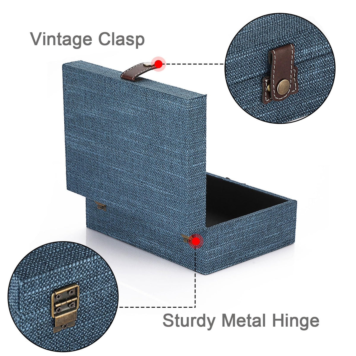Hipiwe Treasure Chest Box - Wooden Decorative Trinket Jewelry Box with Clasp Memento Case Box Rectangular Keepsake Jewelry Organizer Box Gift for Women Men Home Decor,Medium