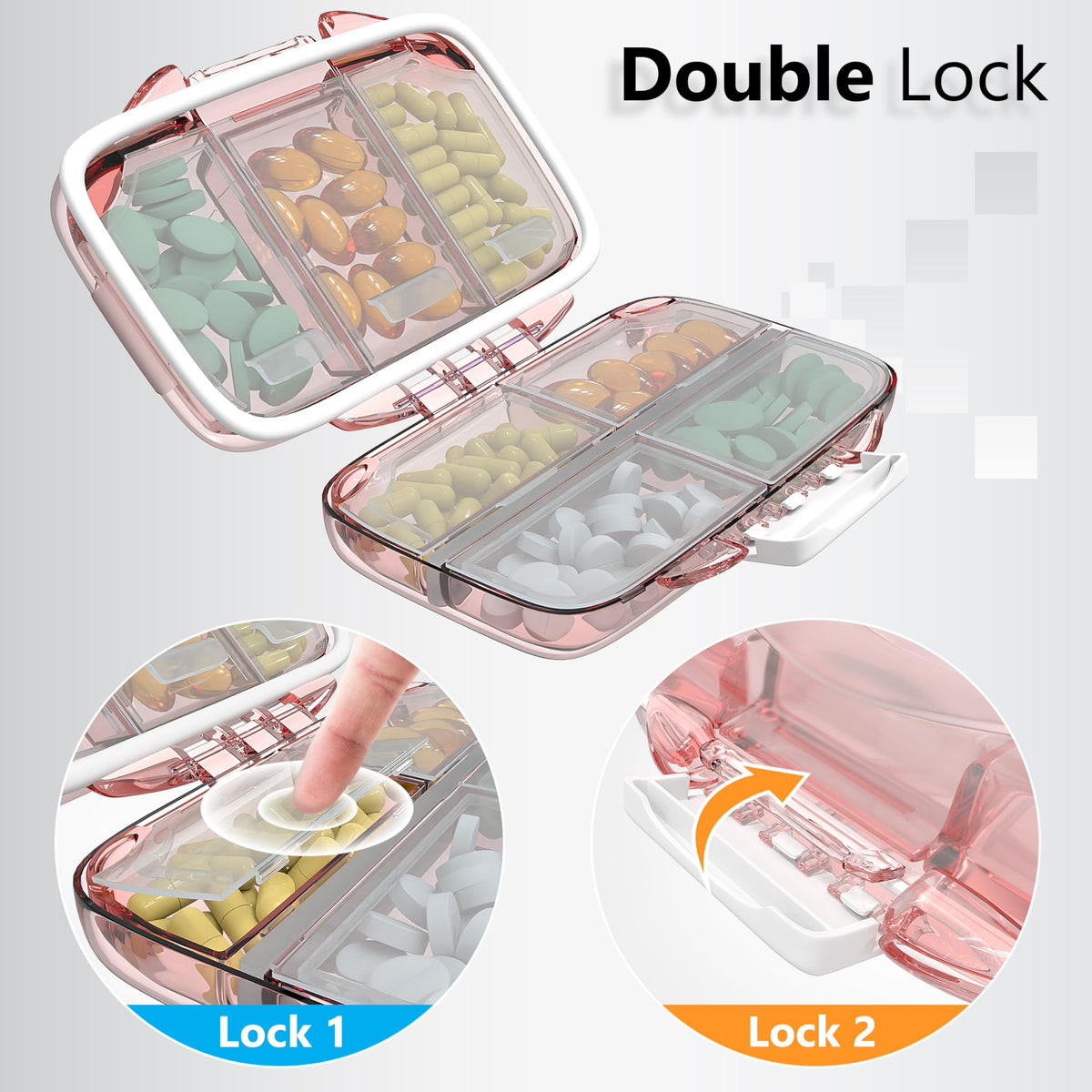 Travel Pill Organizer - Moisture Proof Portable Vitamin Holder with 7 Compartments, Compact Supplement Case for Purse Essential Medicine Kit fot Traveling Pocket Pharmacy with Labels, Pink