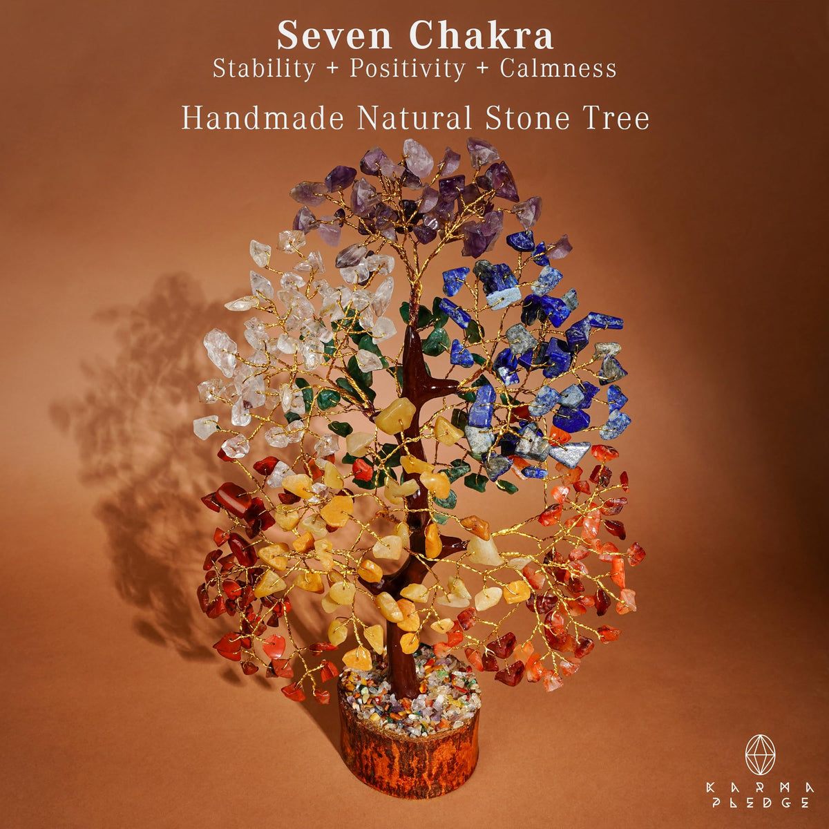 KARMAPLEDGE 7 Chakra Tree of Life for Manifestation Unique Birthday Gifts for Women, Men, Friends, Handmade Home Office Decor Healing Crystal Tree for Money, Reiki, Good Luck, for Her, Mom & Dad