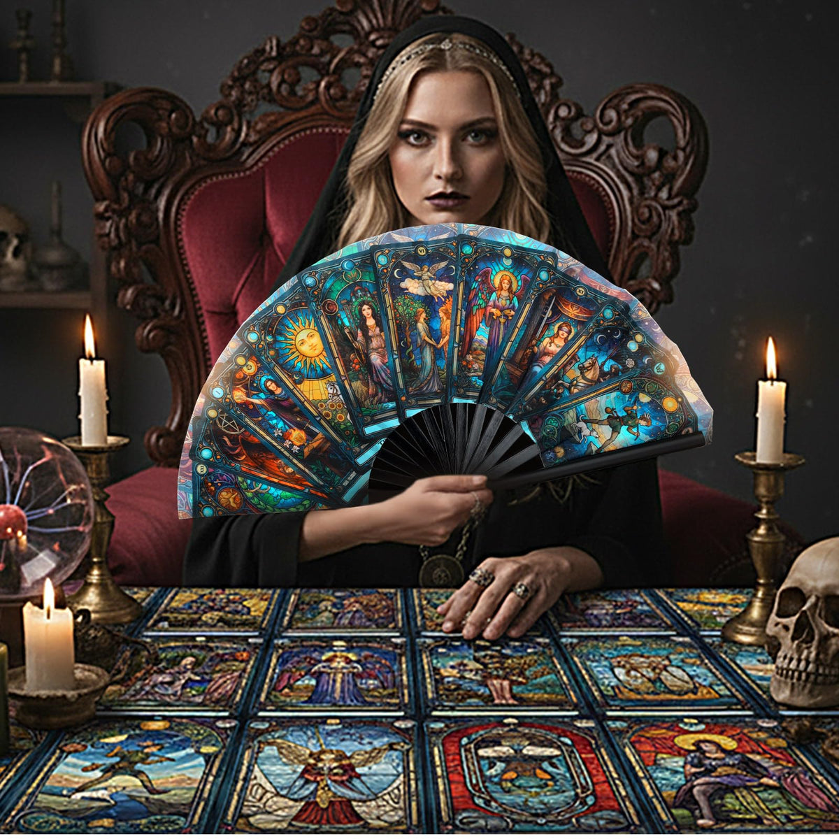 Bucherry Witchy Gifts Tarot Card Hand Fan Bamboo Tarot Rave Folding Fan Astrology Fortune Teller Decor for Women Cosplay Outfits Accessories EDM Music Gala Mystic Witchcraft Supplies