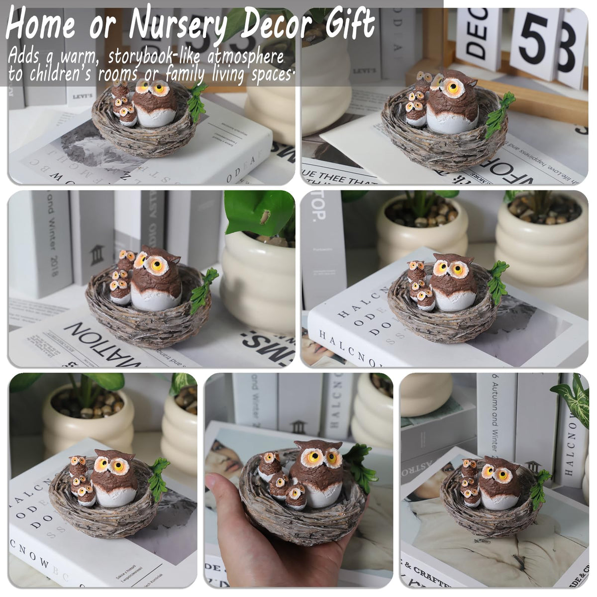 Resin Owl Family Nest Figurine, Cute Owl Garden Figurine Home Office Decor, Rustic Farmhouse Decor for Shelf - Thank You Gifts for Mom Grandma