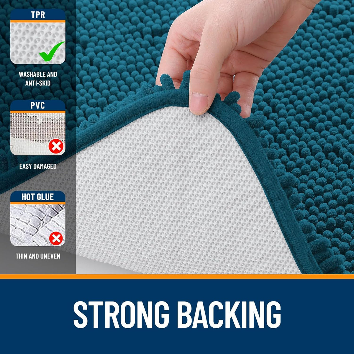 OLANLY Bathroom Runner Rugs - Soft Absorbent Chenille Bath Mats | Quick Dry, Machine Washable, 47x17 in Peacock Blue