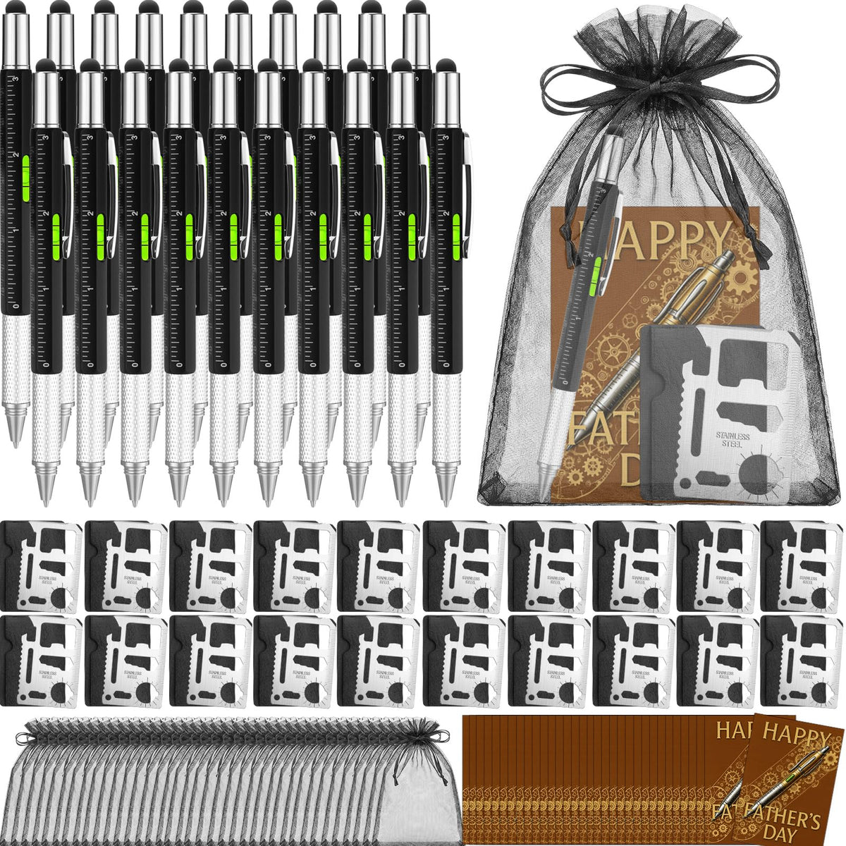 Vicenpal 20 Set Fathers Day Multi Tool Gifts 6 in 1 Multi Tool Pen Credit Card Screwdriver Pen Gadget with Cards Appreciation Gifts for Adult Men Dad Husband Male Coworker