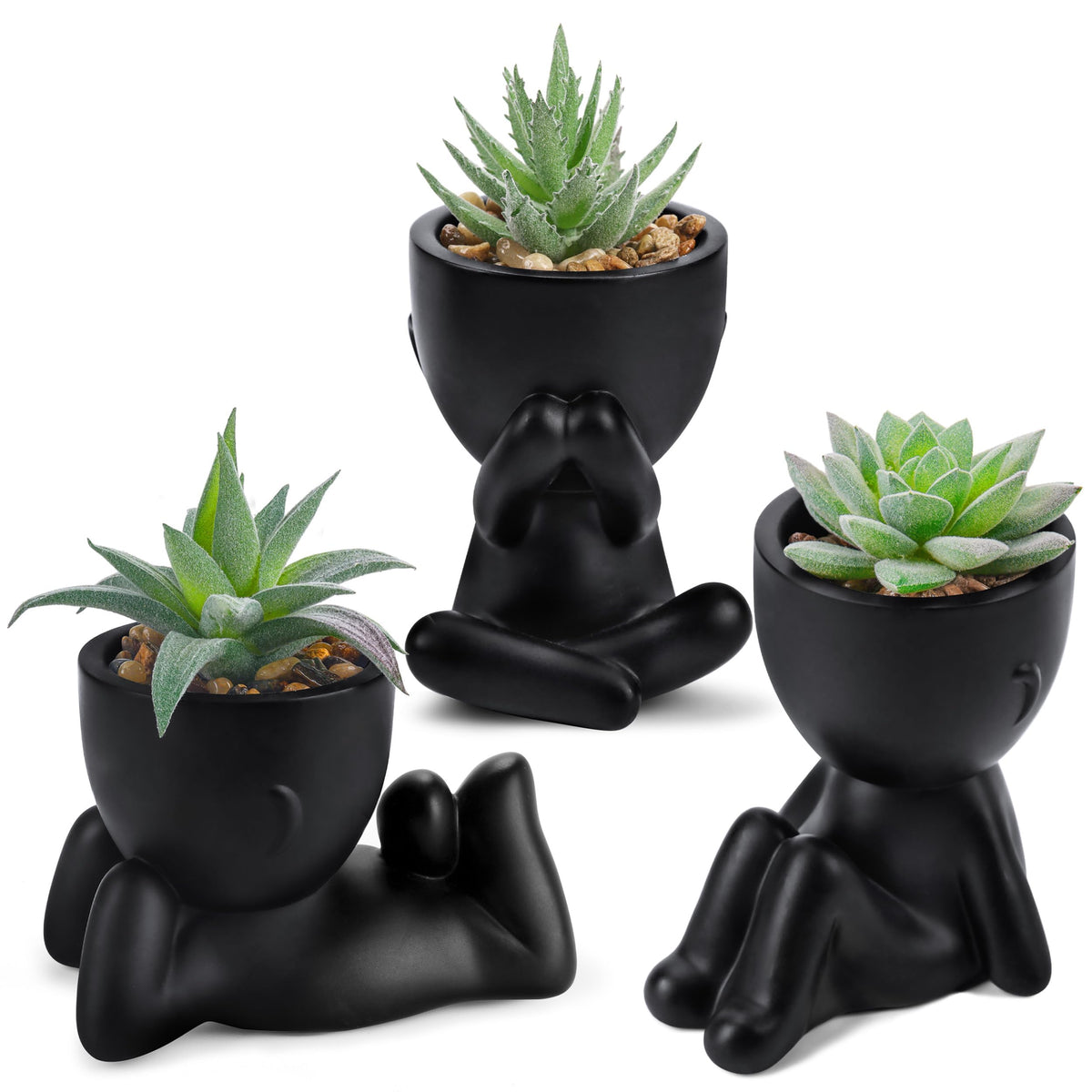 Der Rose 3pcs Fake Succulents Plants Artificial for Black Bathroom Bedroom Home Living Room Halloween Decor Aesthetic Indoor
