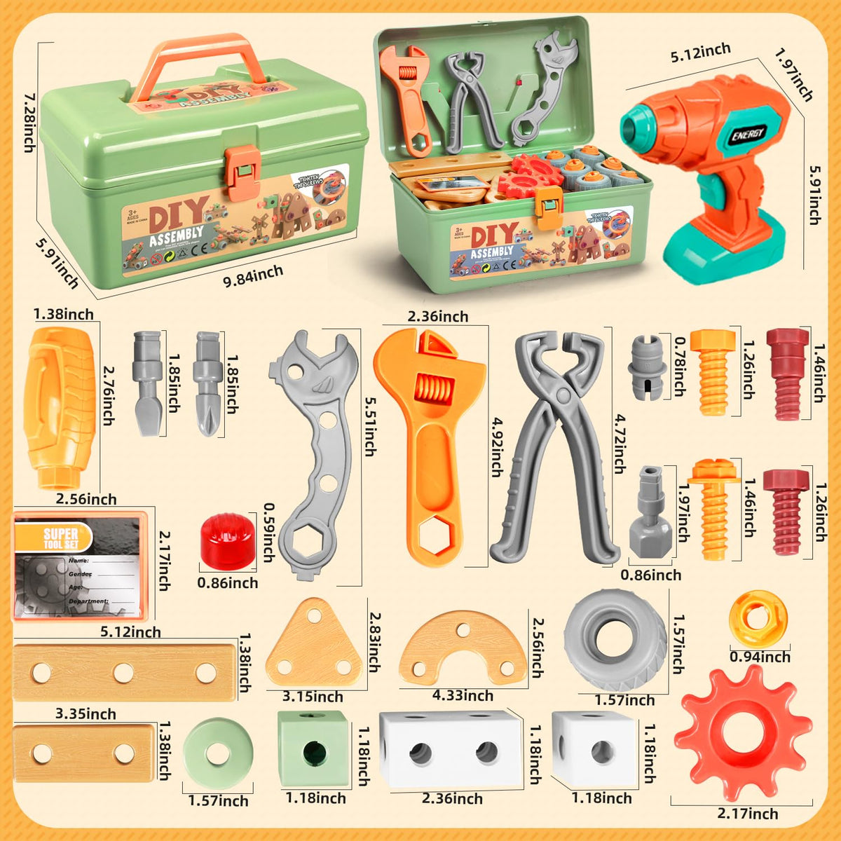 Kids Tool Set with Drill,148Pcs Toddler Tool Set with Toolbox,STEM Montessori Toys for 3 4 5 Year Old,Pretend Play Kid Toy,Educational Construction Toy for 3-5 Year Old Boy Girl,Birthday Gift for Kids