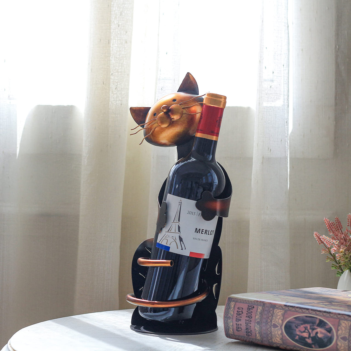 Tooarts Cat Shaped Wine Holder Wine Rack shelf Metal Sculpture Practical Home decoration Crafts