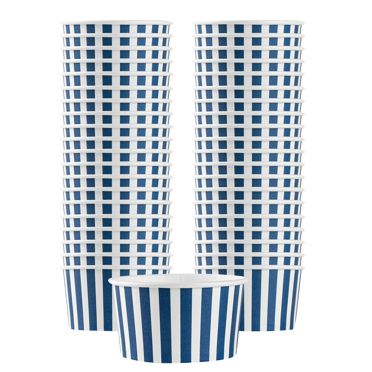 Restaurantware Coppetta 8 Ounce Dessert Cups, 200 Disposable Ice Cream Cups - Lids Sold Separately, Sturdy, Blue And White Paper FroYo Bowls, Striped, For Hot And Cold Foods, Perfect For Gelato
