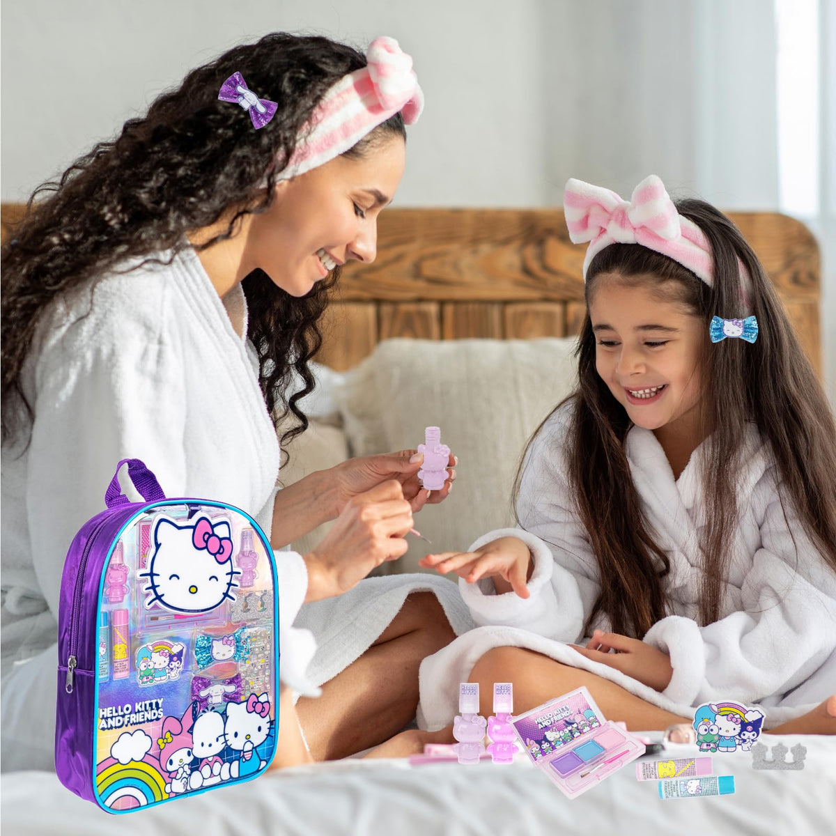 Hello Kitty and Friends Makeup Filled Backpack Set with 12 Pieces, Including Lip Gloss, Nail Polish, Nail Stones and Other Accessories, Ages 3+ for Parties, Sleepovers and Makeovers by Townley Girl