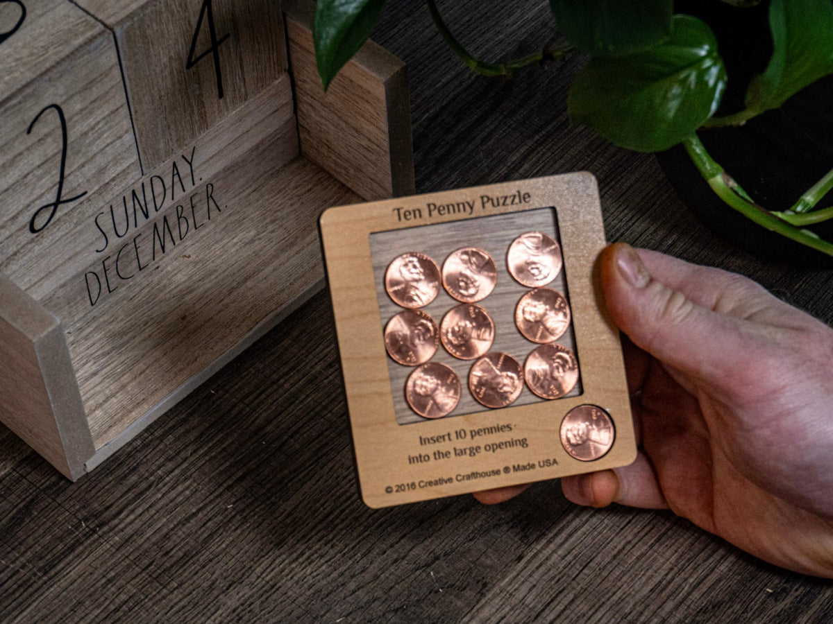 10 Penny Puzzle - Coffee Table Puzzle - Executive Toy - Wood Brain Teaser