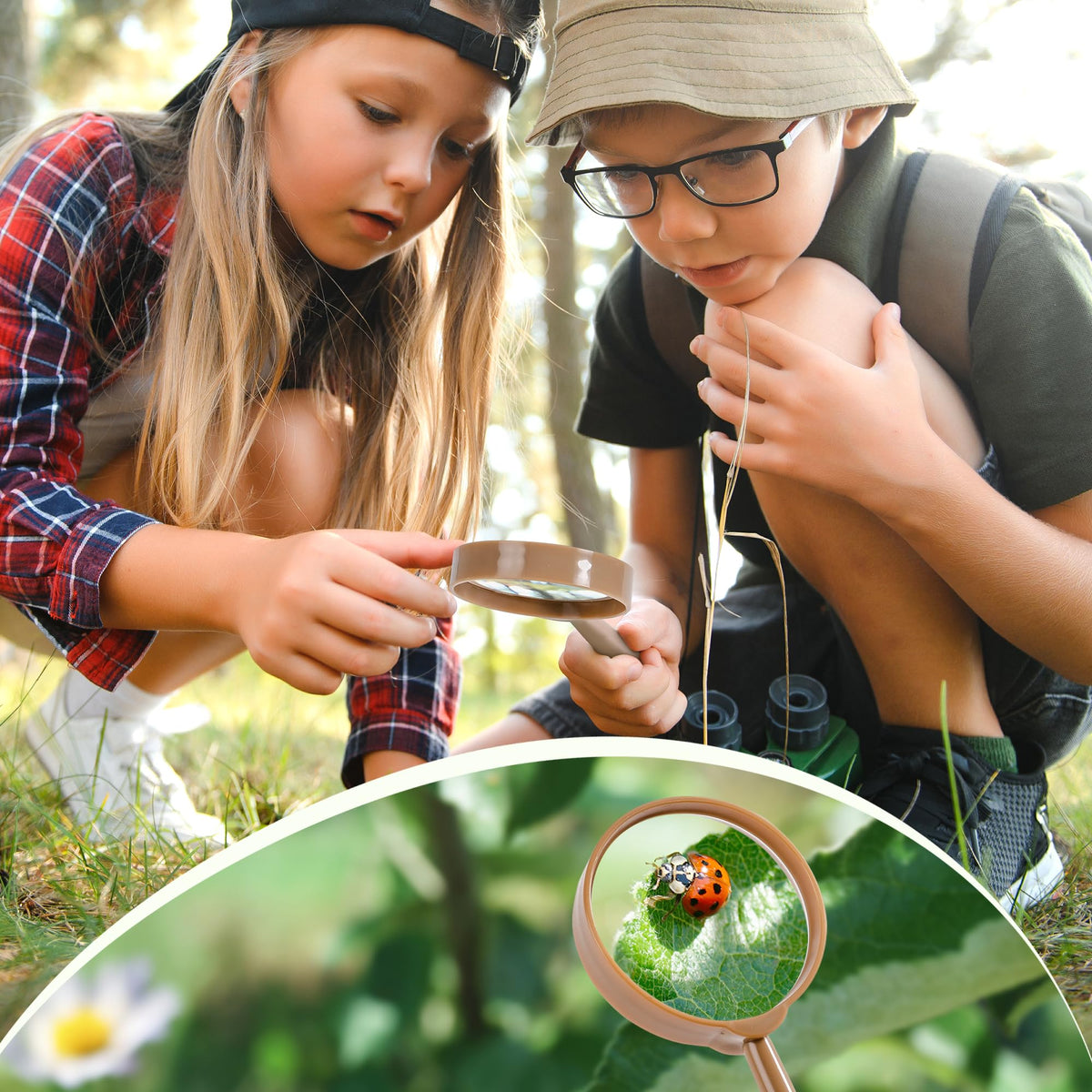 ROBOTIME 2Sets Bug Catcher for Kids, Sturdy Bug Catching Kit with Butterfly Net, Insect Box, Magnifying Glass, Tweezer, Clamp, Cards and Carry Bag, Bug Habitat Outdoor Explorer Kit for Kids 3-12