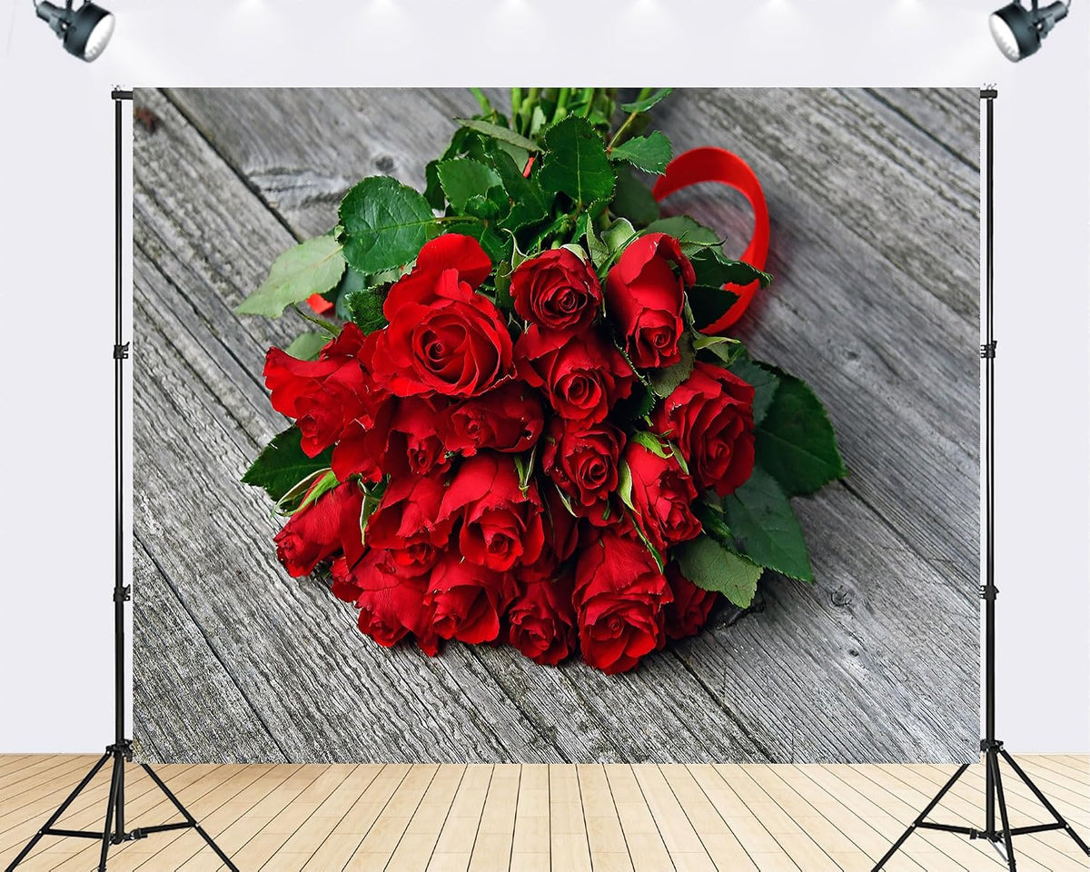 TryKid 9x6ft Romantic Red Rose Bouquet Backdrop Fresh Flower Gift Photography Background Valentine Day Wedding Party