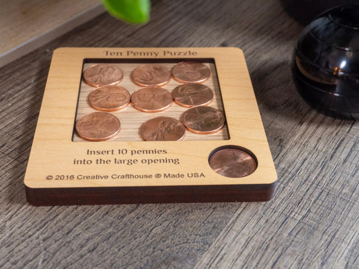 10 Penny Puzzle - Coffee Table Puzzle - Executive Toy - Wood Brain Teaser