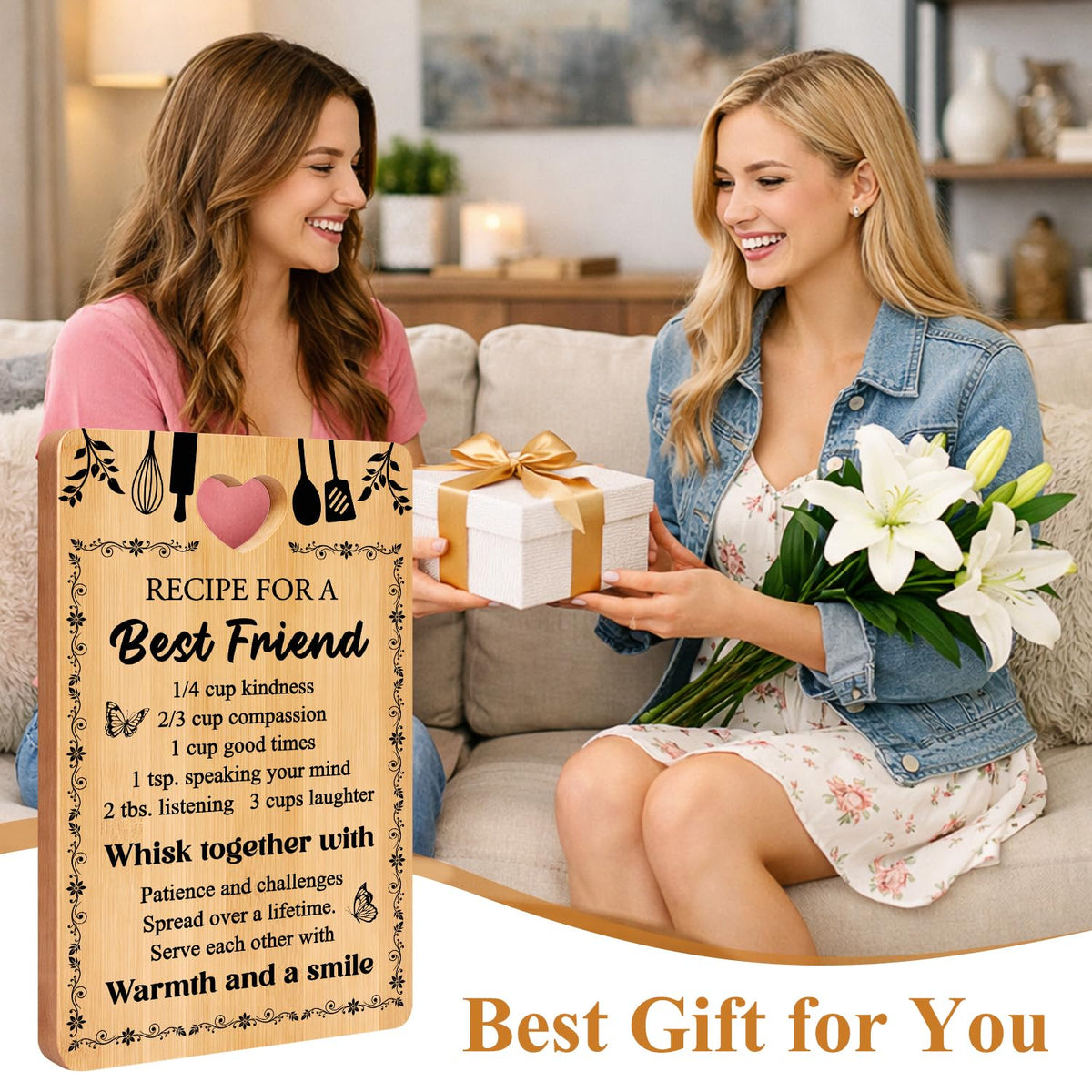 Friend Kitchen Gift Bamboo Cutting Board Decorative Unique Birthday Present Xmas Charcuterie Boards for Friends Christmas Wooden Cheese Board Thanksgiving Friendship Gifts Chopping Board