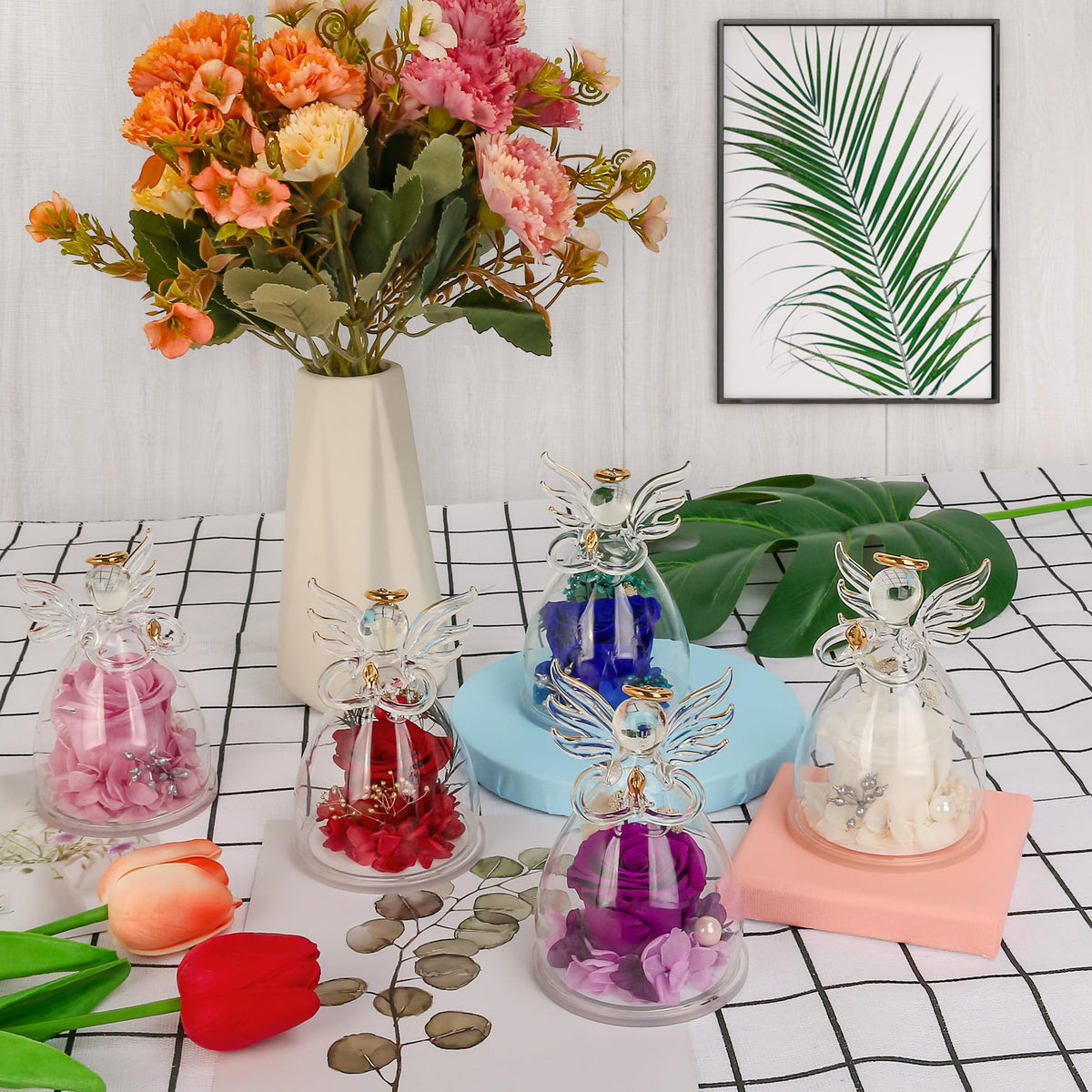 Mothers Day Mom Gifts for Mom,Fresh Flowers for Delivery,Birthday Gifts for Women Her,Preserved Flowers in Angel Figurines,Angel Gifts for Moms Mothers Day Grandma Wife Sister Girlfriend Valentines