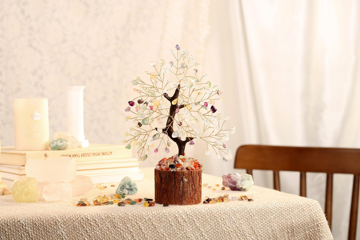 LAIDANLA Fluorite Crystal Tree of Life Positive Energy Good Luck Birthday Gifts Money Feng Shui Reiki Crystals Natural Stones Trees Home Office Desk Decor Meditation Spiritual Gifts for Women Men