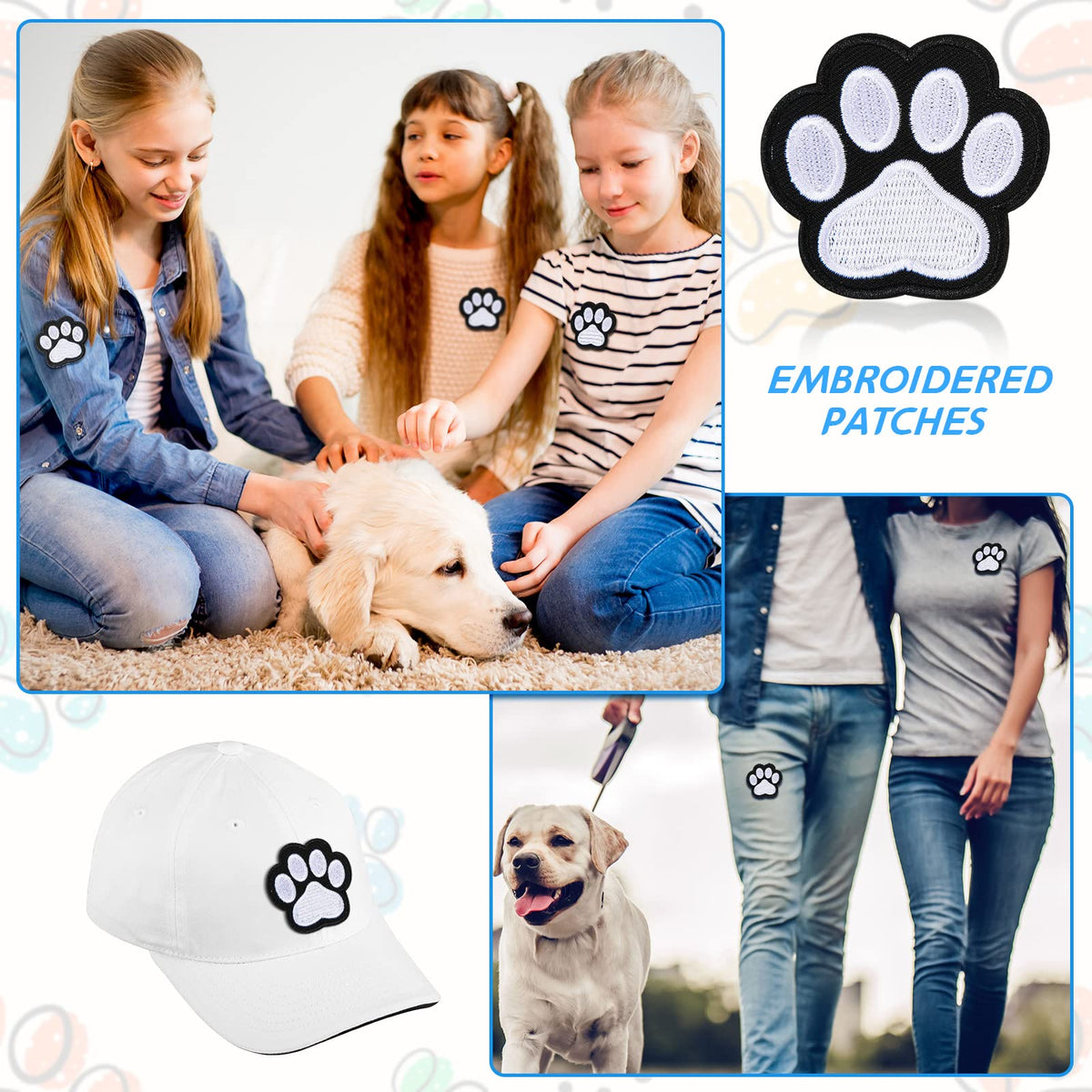 Waydress 24 Pcs Iron on Patches Paw Print, Iron/sew on Patches for Clothing, Cute Paw DIY Decoration or Repair Fabric Embroidery Stickers for Dresses Backpacks Jean T-Shirt Cap Shoe(White,24 Pcs)