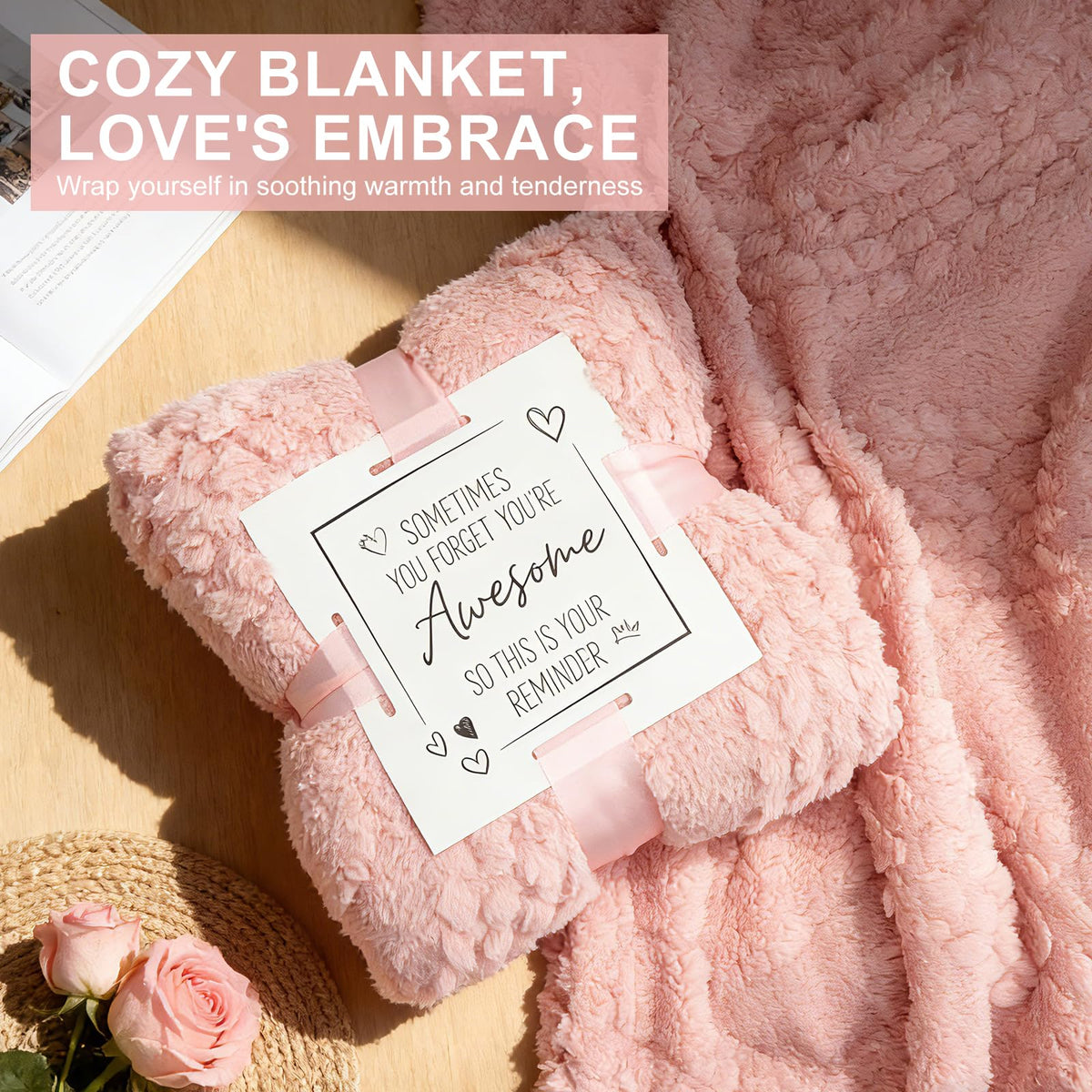 Birthday Gifts for Women, Self Care Get Well Soon Gifts Basket for Women, Flower Relaxing Spa Gift Basket Bath Set,Unique Luxury Self Care Box Gift for Mom Her Wife Sister Girlfriend, Girl Friend Pink