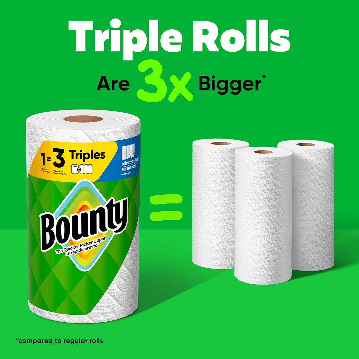 Bounty Select-A-Size Paper Towels - White, 2 Triple Rolls (Equivalent to 6 Regular Rolls)