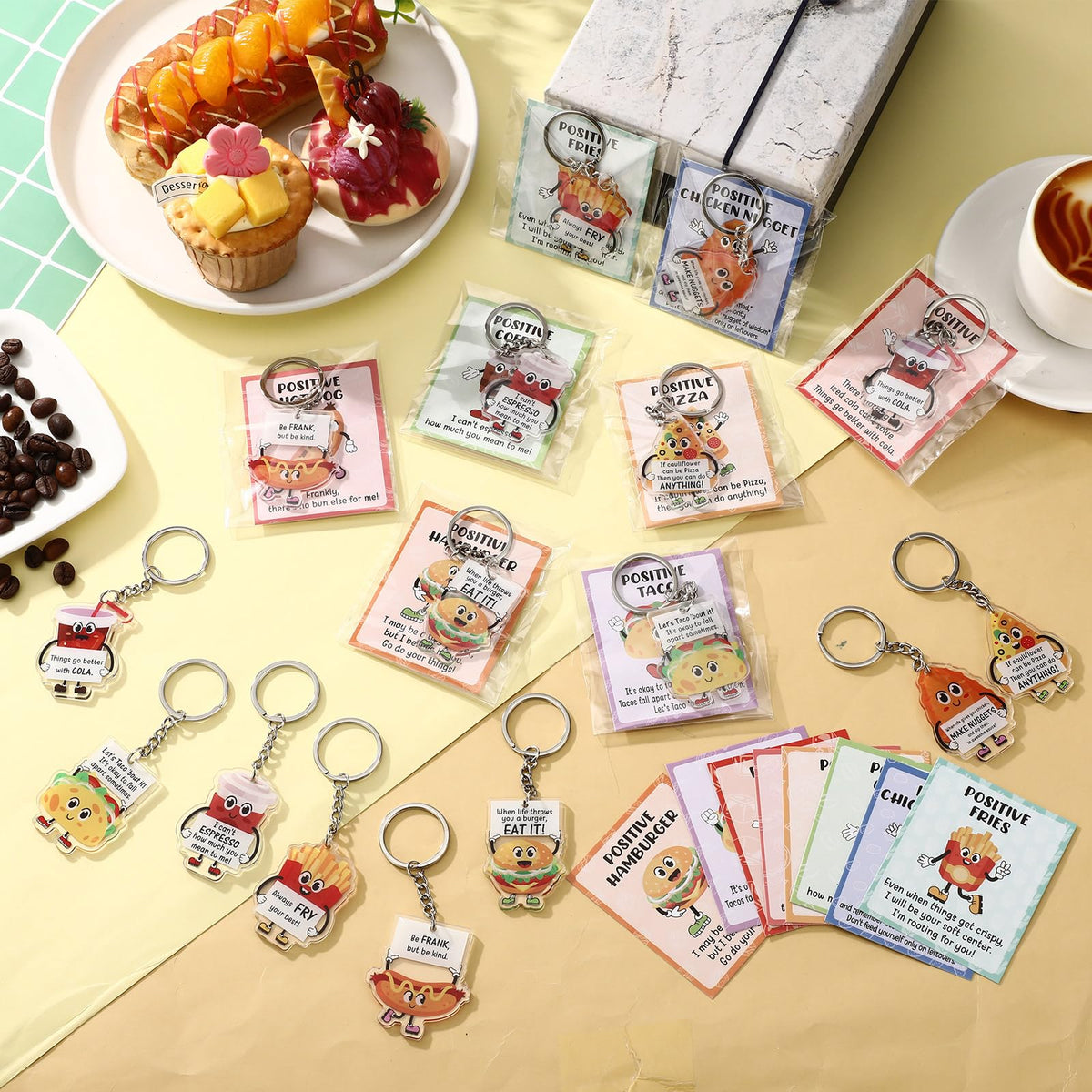 Sureio 32 Sets Employee Appreciation Gifts Bulk, Cute Positive Support Keychains, Small Inspirational Emotional Thank You Gifts for Coworker Staff Nurse Teachers Graduation (Fast Food)