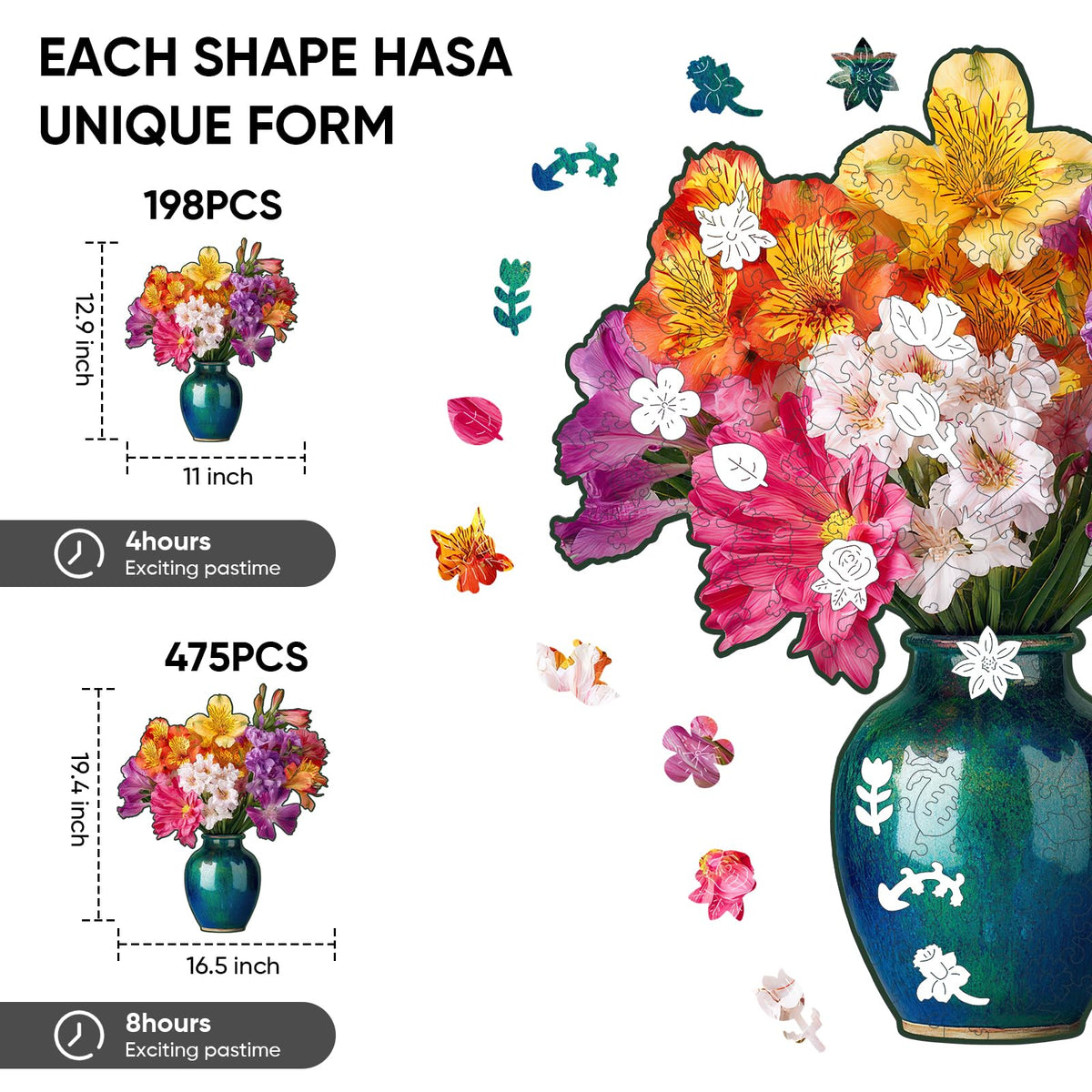 Ixfyloop Wooden Puzzles for Adults, Flower Puzzle Wooden Jigsaw Puzzles for Adults 198 Pieces, Unique Shape Spring Wood Puzzle, Brithday Gift with Puzzle Box for Family Game, 11x12.9 inch