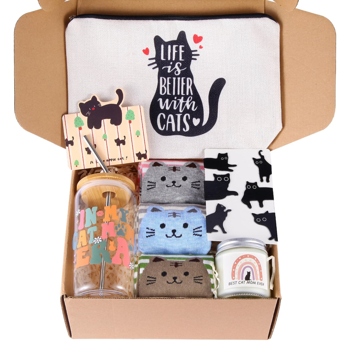 linsuiyyds Cat Lovers Gifts For Women, Cats Mom Gift Box For Christmas, Mother's Day, Birthday,Cute Cat Themed Gifts For Crazy Cats Lady, Girlfriend, Daughters