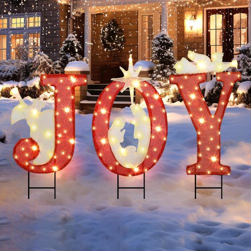 JETEHO 30.89 Inch Nativity Outdoor Christmas Decorations, 3 PCS Nativity Sets with Gold Star for Home Lawn