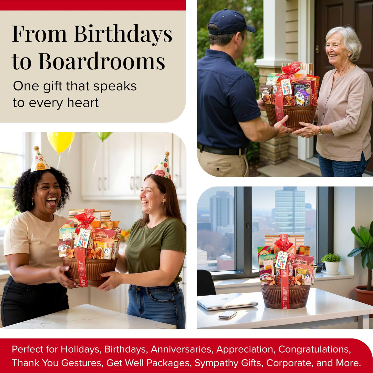 Broadway Basketeers Birthday Gift Basket – Gourmet Snacks & Sweet Treat Box with Cookies, Candy & more - Food Gift Basket for Women, Men & Families - Happy Birthday Surprise Box, Kosher