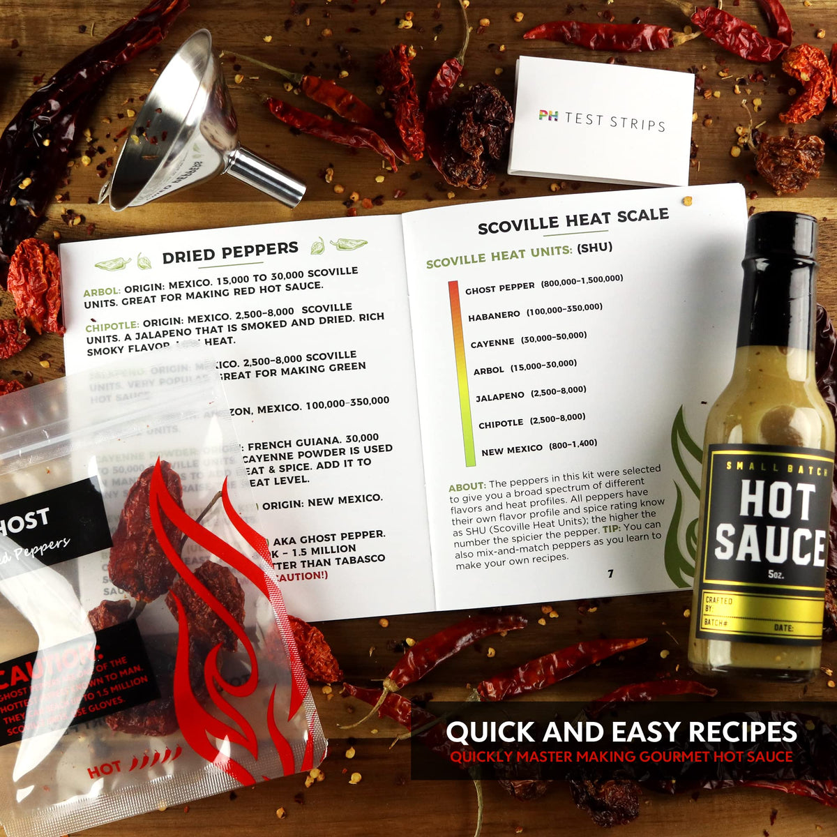 Premium Hot Sauce Making Kit, 5 Varieties of Peppers, Jalapeno Habanero, Gourmet Spice Blend, 4 Bottles, Fun Labels, Make your own hot sauce, DIY Gift for Dad (Premium Kit)