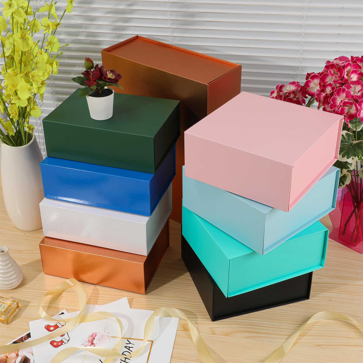 MUMUPACK 6 Pack White Gift Boxes With Lids,9x9x4 Inch Bridesmaid Proposal Box And Printable Stickers,Proposal Boxes With Ribbon For Wedding, Packaging, Present, Birthday