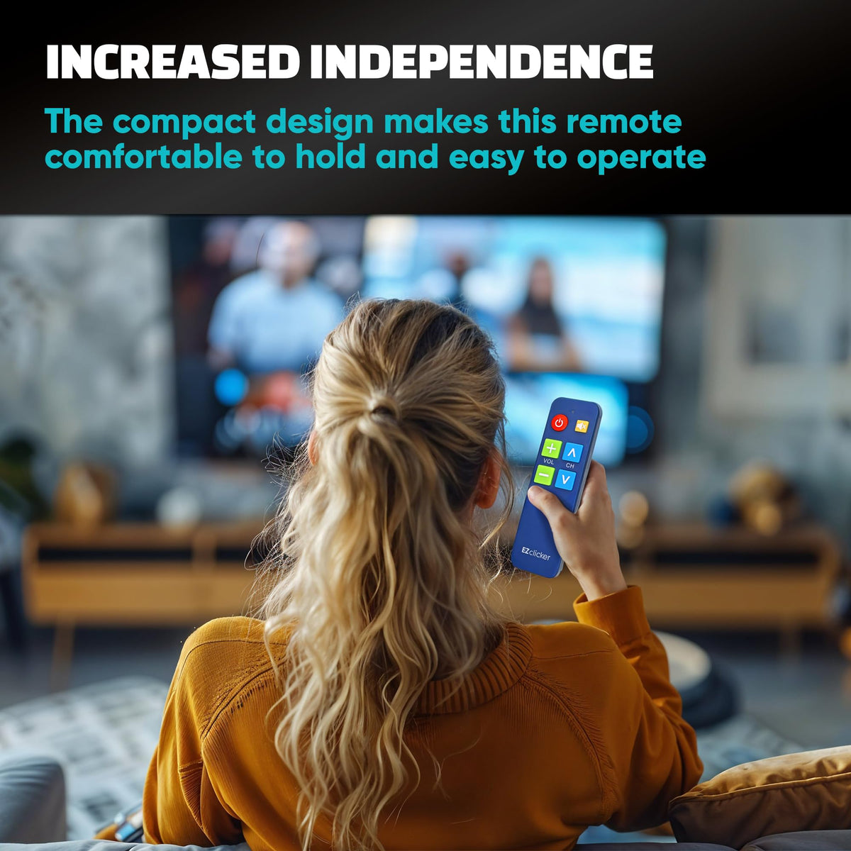 EZclicker TV Remote for Seniors, Extra Simple Big Button Remote (Blue) Works with Major TV Brands, NOT for Streaming (2xAAA Batteries Not Included)