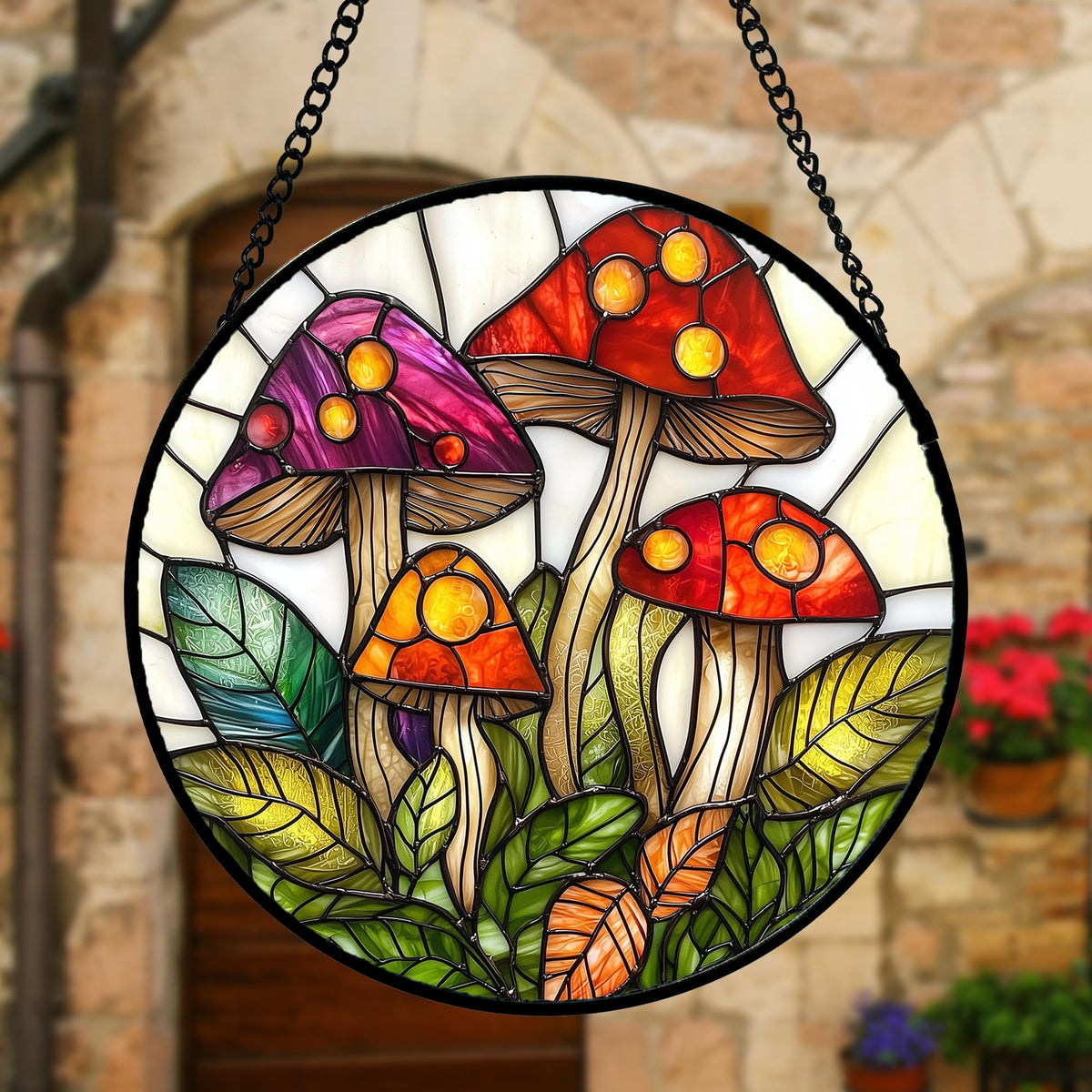 DASTOLL Stained Glass Window Hanging, Mushroom Leaves Suncatcher for Doors Home Sun Catchers Decoration and Christmas, Mother's Day Birthday Gifts for Women, Men, and Mom 6.3 in