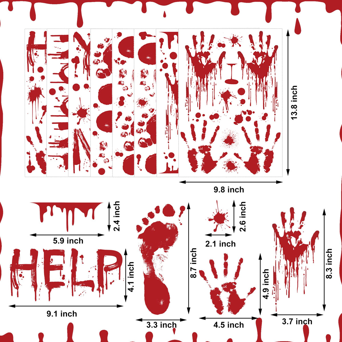 8 Sheets Halloween Bloody Handprint Footprint Floor Stickers Scary Halloween Decorations Self Adhesive Bloody Wall Decal Windows Cling Stickers for Window Floor Glass Bathroom Car Indoor Outdoor Party