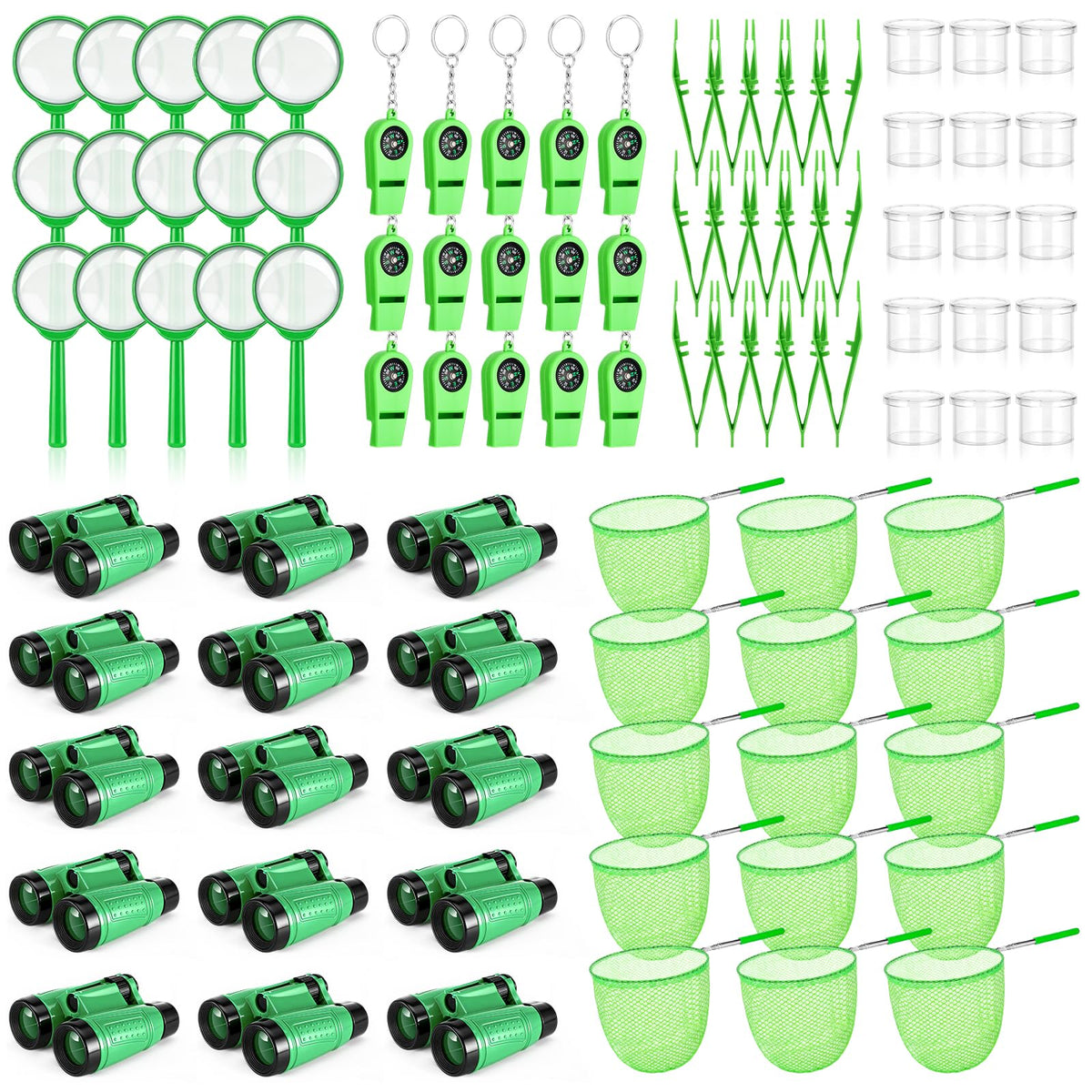 Sabary 12 Set 72 Pcs Explorer Kit Bug Catching Kit for Outdoor with Binoculars, Butterfly Net, Magnifying Glass, Compass Whistle, Tweezers and Observation Box for Outdoor Hiking Wilderness Adventure