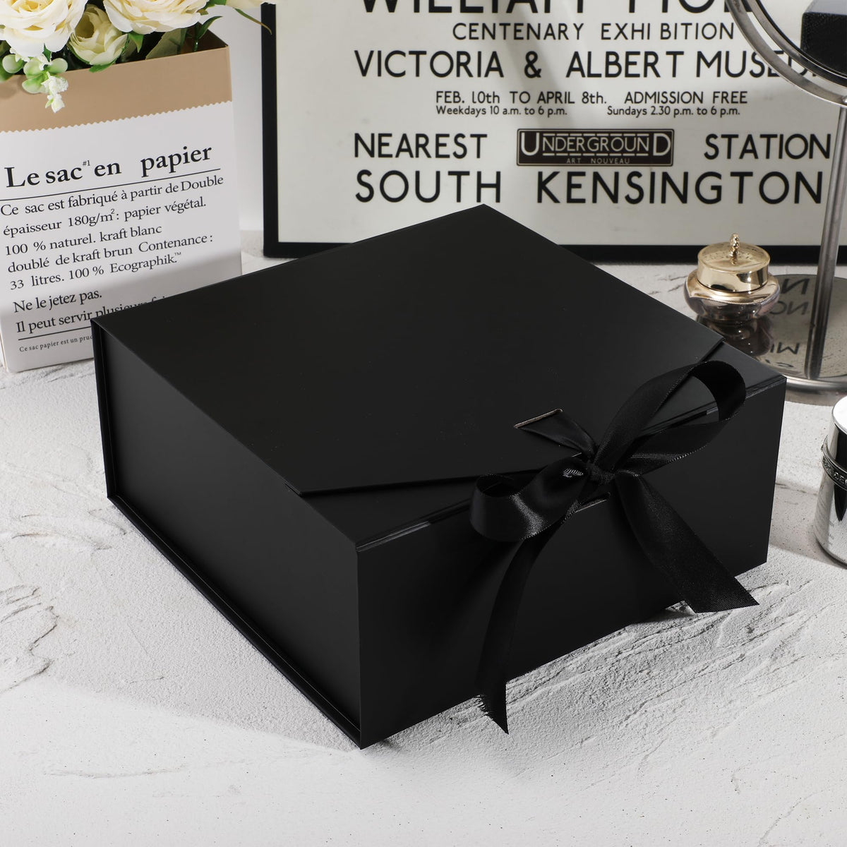 OEMVALATY 10-Pack Gift Boxes,10x7.3x3.5 Inch Magnetic Gift Boxes with Lids for Presents,Black with Ribbon, Bridesmaid Proposal Box for Wedding, Storage, Birthday
