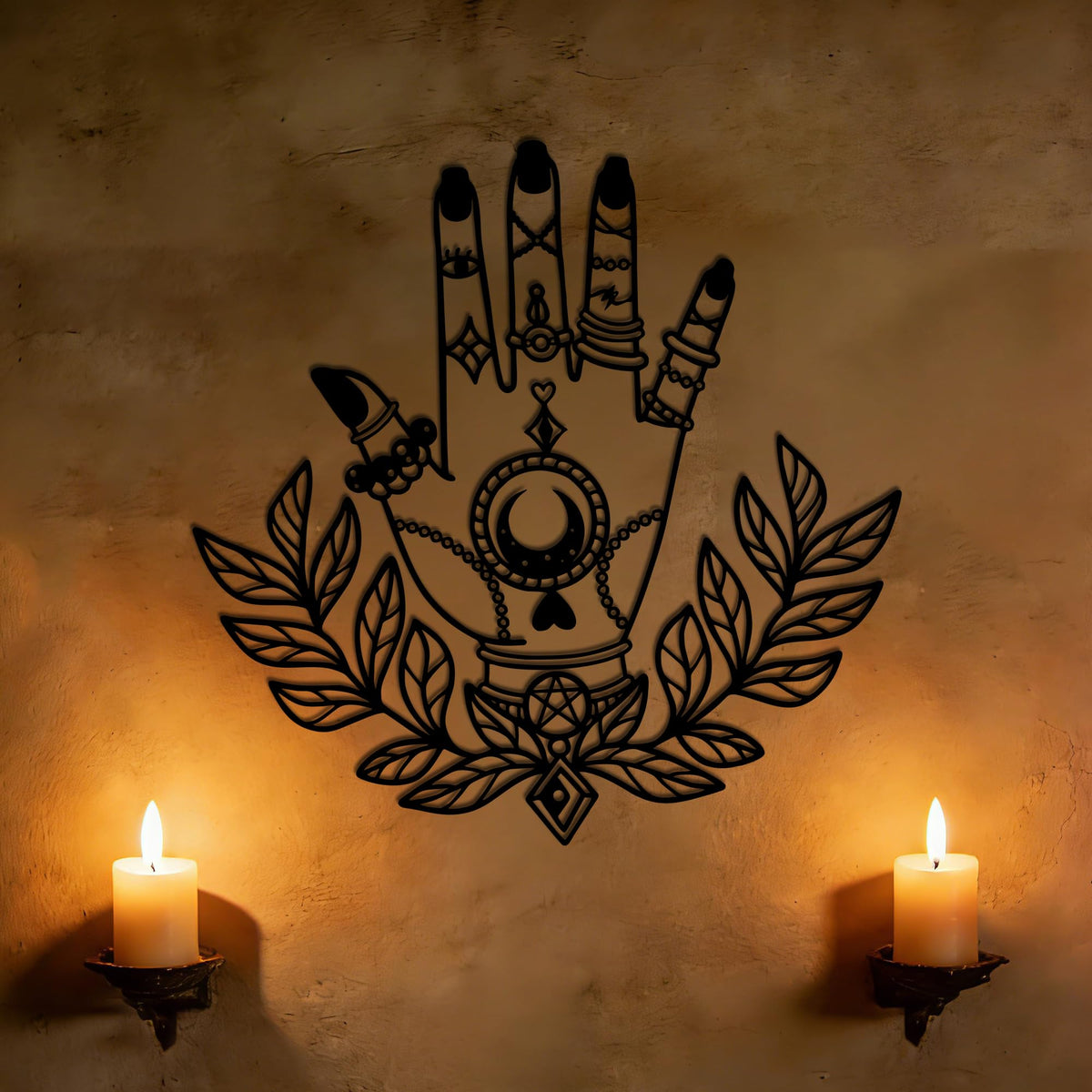 Slickss Mystical Hand of Spirit Metal Wall Art with All-Seeing Eye, Moon & Florals-Witchy Home Decor,Occult Oddities,Gothic Bohemian Wall Hanging for Sacred Space, Altar, Living Room