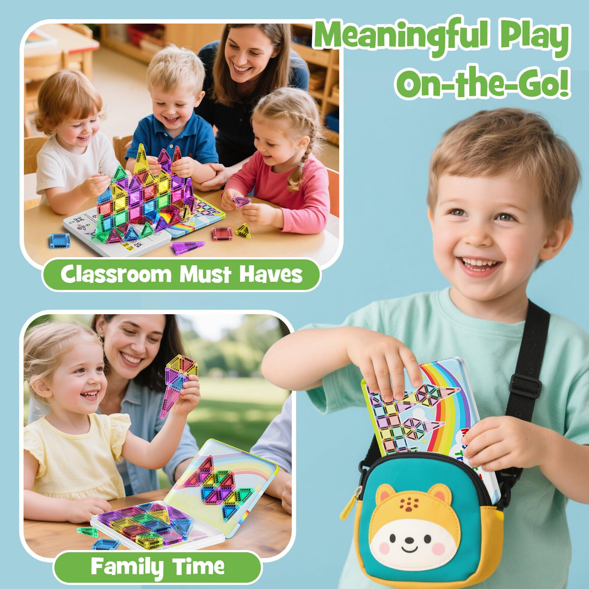 JSDKFJSA Magnetic Tiles Travel Toys for Kids 4-8, 42PCS Candy Color STEM Building Blocks with Visual Storage Guide & Metal Case, Airplane Activities & Toddler Travel Essentials Ages 3-5