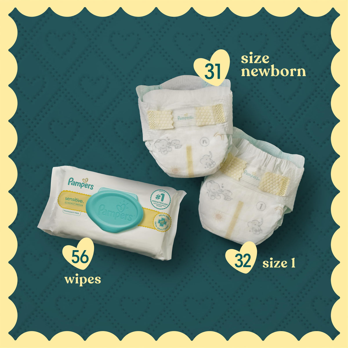 Pampers Gift Set, Disposable Diapers, Sensitive Wipes, & Milestone Gifts