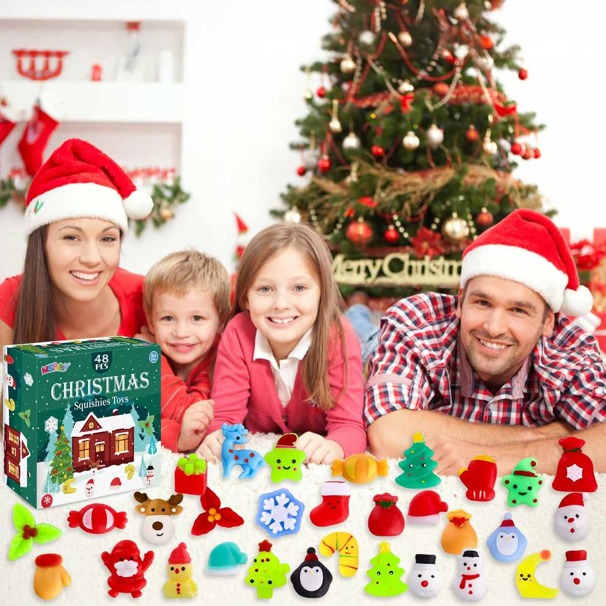 MGparty 48 PCS Christmas Squishies Mochi Squishies Toys for Kids Christmas Stocking Stuffers Party Favor Goodie Bag Filler Bulk
