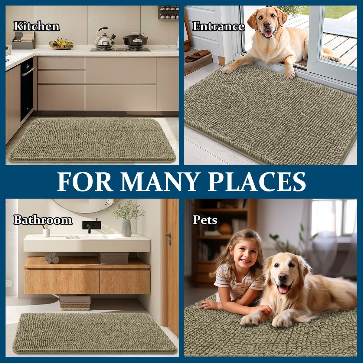 OLANLY Dog Door Mat - Absorbent Non-Slip Mud Mat for Indoor Use | 34x21 Inches, Warm Taupe