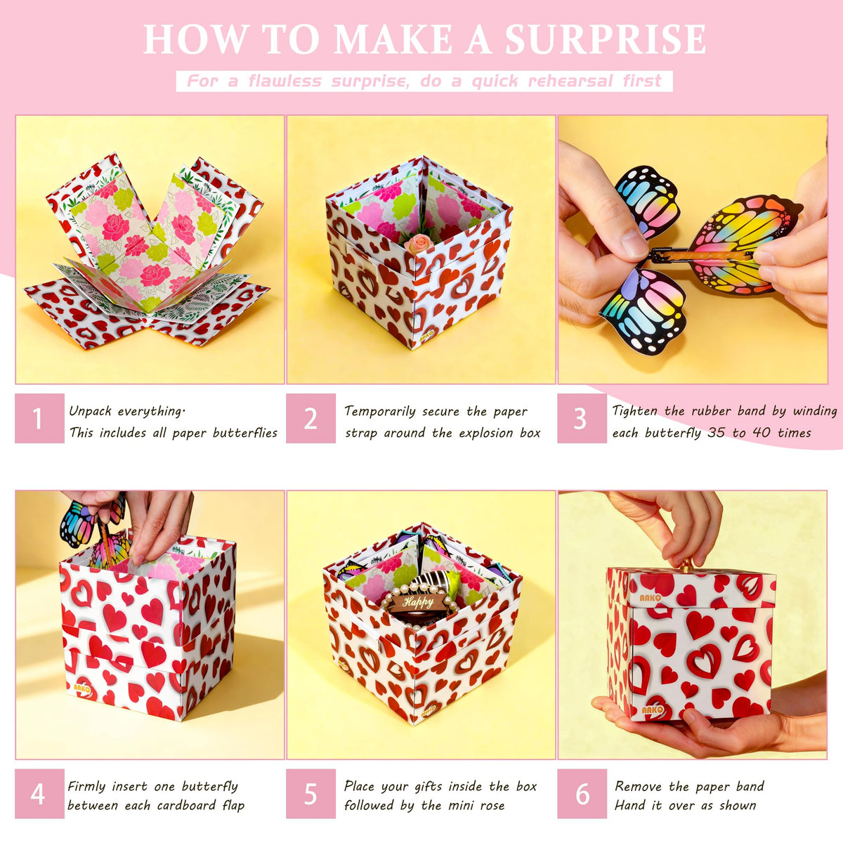 Flying Butterfly Birthday Surprise Explosion Gift Box Pop Up Present for Women & Men - The Perfect Way to Celebrate Your Wife Girlfriend Best Friend or Mom on Valentine‘s Day Anniversaries & Mother’s Day