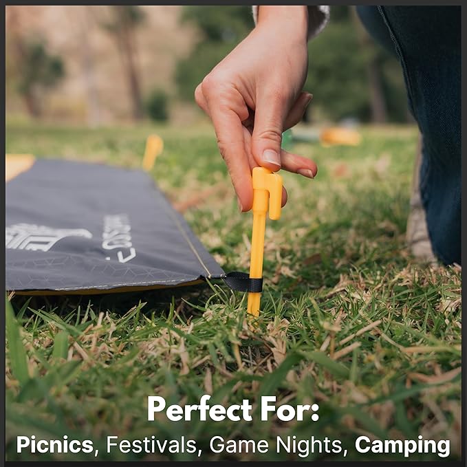 ECCOSOPHY Sand-Proof & Waterproof Picnic Blanket - 60x55, Lightweight, Compact, Ideal for Hiking, Camping, Festivals, Sports, Travel - Includes Bag & Stakes (Caramel)