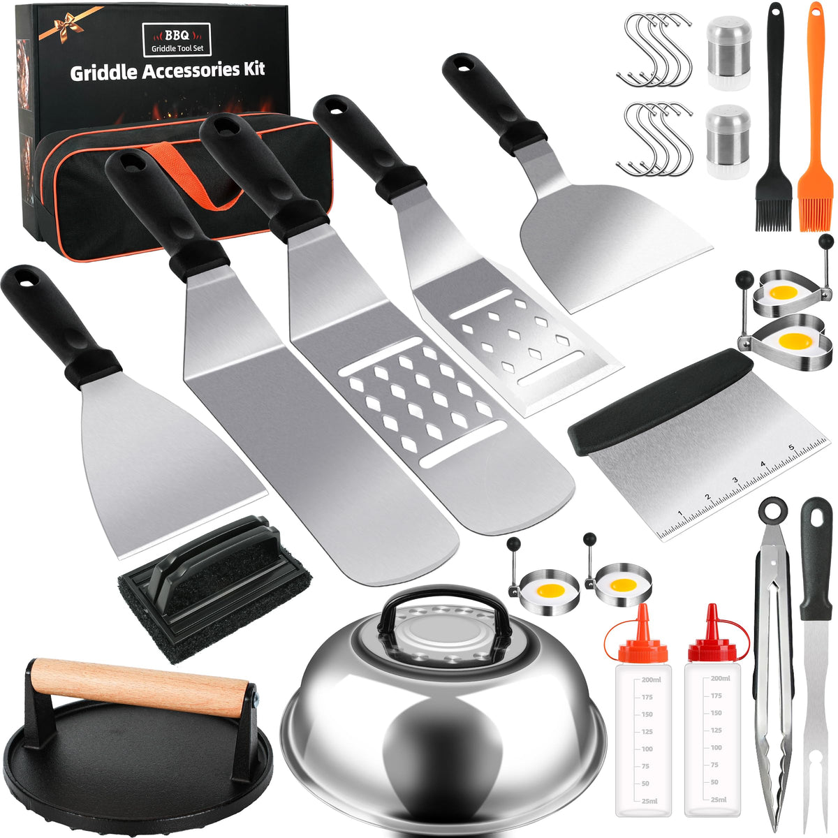 30PCS Griddle Accessories Kit, Flat Top Grill Accessories Set for Blackstone and Camp Chef, Grill Spatula Set with Melting Dome, Burger Press, Gifts for Men, Christmas Stocking Stuffers for Adults Men