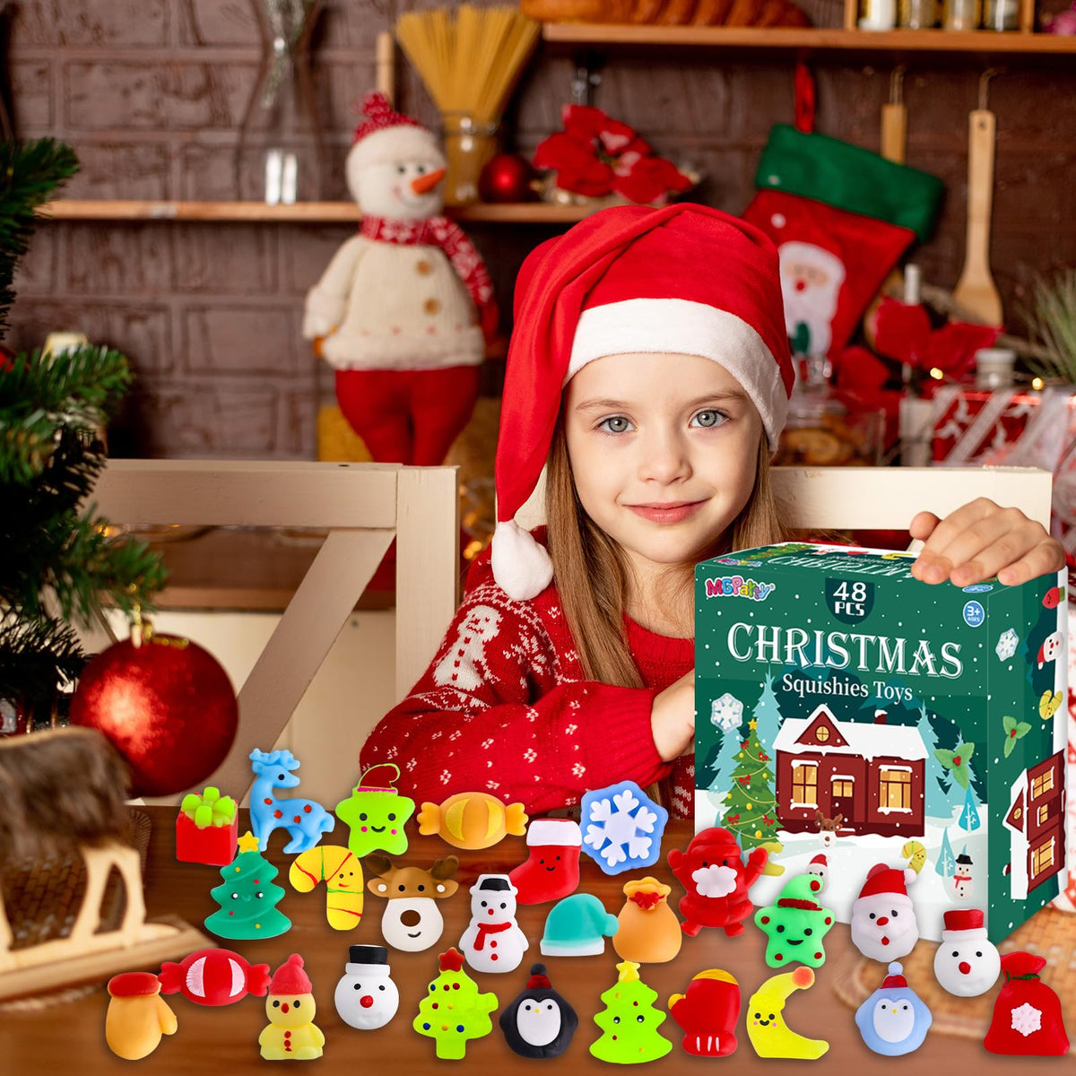 MGparty 48 PCS Christmas Squishies Mochi Squishies Toys for Kids Christmas Stocking Stuffers Party Favor Goodie Bag Filler Bulk